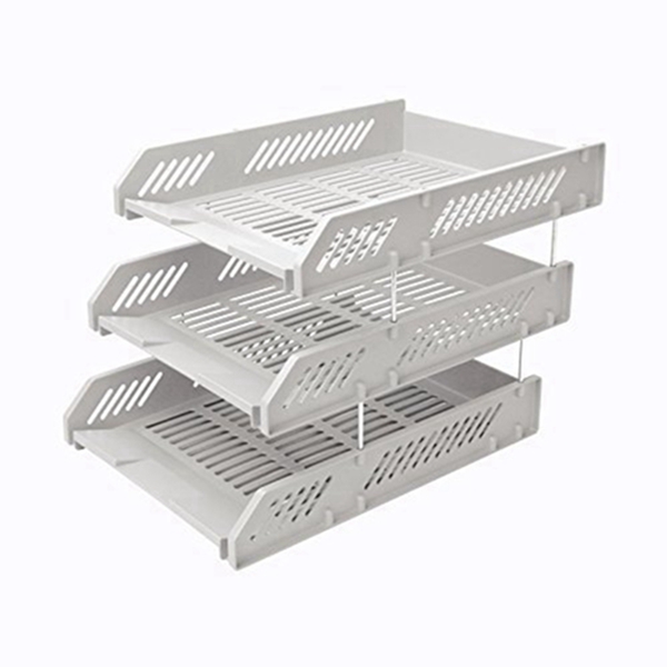 racdde Office File Tray Three Stackable Layers with Metal Brackets - Grey (B2060GY) 