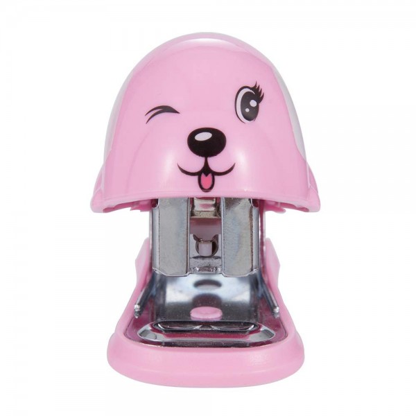 racdde Mini Stapler, Small Desktop Stapler, 12 Sheets Capacity with 640 No.10 Staples, Mini Cute Dog Design as Best Gift for Students and Children (B3094) (Pink) 