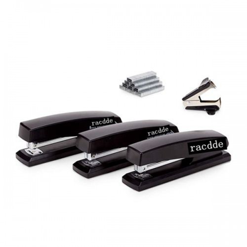 racdde Supplies Standard Stapler Set, Black Plastic 3 Pack, Full Size, Regular Desktop Staplers for Office, Home, or School Use, Includes Staple Remover and 6000 Staples 