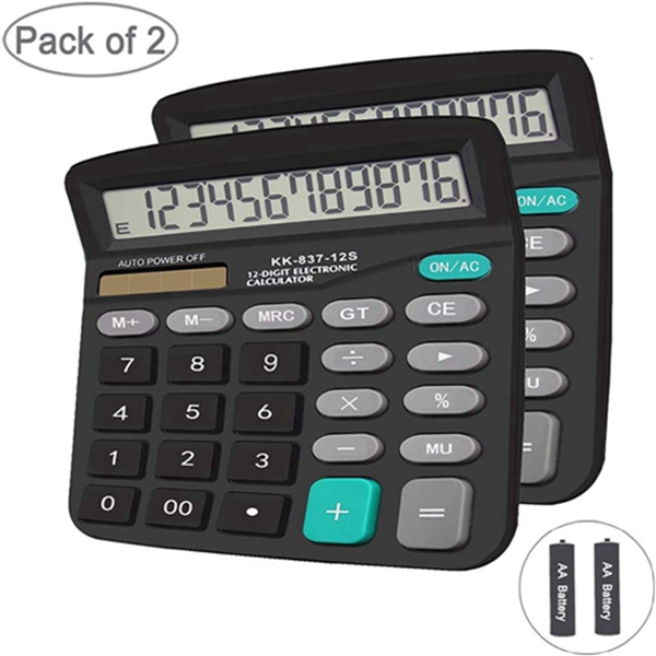 Calculator,Racdde Dual Power Handheld Desk Calculator with 12 Digit Large LCD Display Big Sensitive Button (Black, Pack of 2) 
