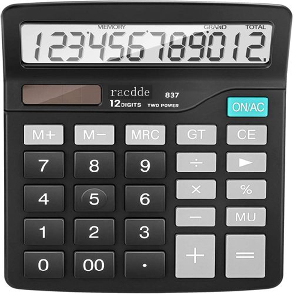  Calculator , Racdde Standard Function Desktop Basic Calculators with 12 Digit Large LCD Display, Solar Battery Dual Power Office Calculator, Black 