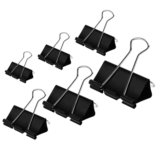 Racdde Binder Clips Paper Clamps Assorted Sizes 100 Count (Black), X Large, Large, Medium, Small, X Small and Micro, 6 Sizes in One Pack, Meet Your Different Using Needs 