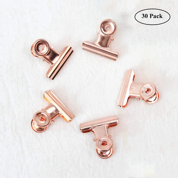 Racdde Small Bulldog Paper Clips, 30 Pack 1 Inch Metal Binder Clips File Paper Money Clamps for Tags Bags, Shops, Office and Home Kitchen (Rose Gold, 22mm) 
