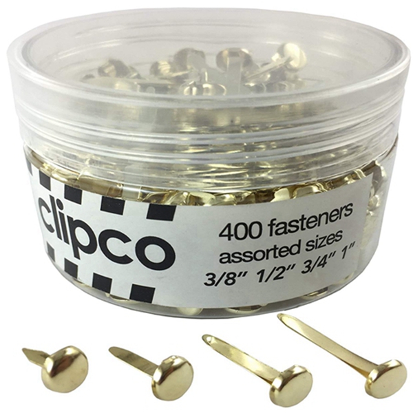 Racdde Paper Fasteners Jar Assorted Sizes Mini Small Medium and Large Brass-Plated (400-Pack) 