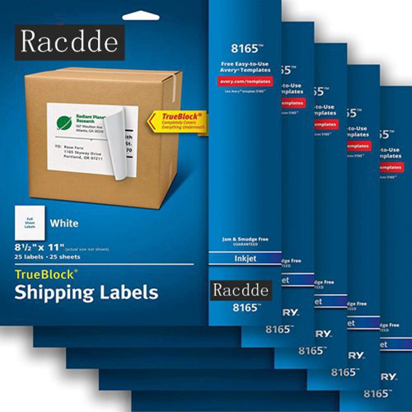 Racdde Shipping Labels with TrueBlock Technology for Inkjet Printers, 8-1/2" x 11", Case Pack of 5 (5007278208165) 