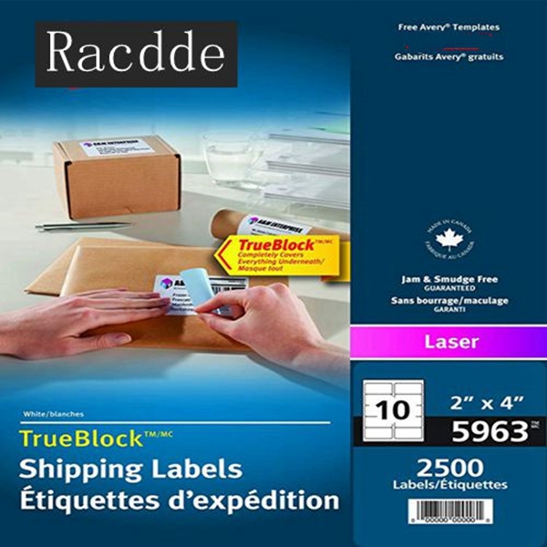 Racdde Shipping Labels with TrueBlock Technology for Laser Printers, 2" x 4", White, Rectangle, 2500 Labels, Permanent (5963)