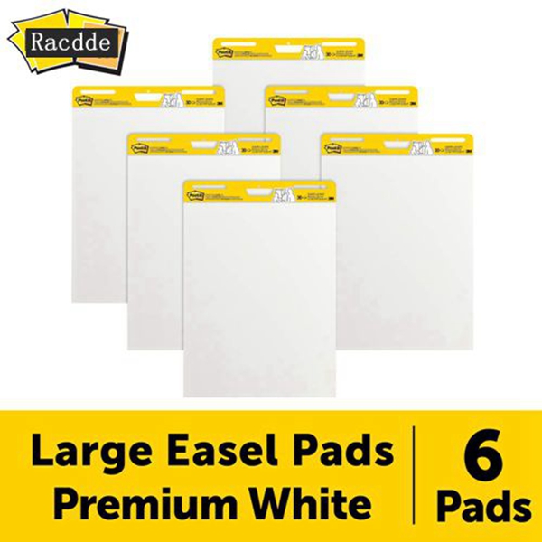 Racdde Super Sticky Easel Pad, 25 x 30 Inches, 30 Sheets/Pad, 6 Pads (559VAD6PK), Large White Premium Self Stick Flip Chart Paper, Super Sticking Power 