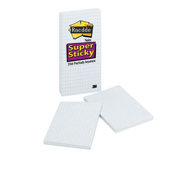 Racdde  Super Sticky Notes, 2x Sticking Power, 3.9 in x 5.8 in, White with Blue Grid, 6 Pads/Pack, 50 Sheets/Pad (660-SSGRID) 