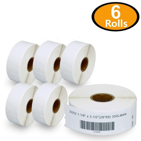 Racdde 6 Rolls DYMO 30252 Removable Compatible 1-1/8" x 3-1/2"(28mm x 89mm) Self-Adhesive Address Labels,Removable Compatible with Dymo 450, 450 Turbo, 4XL and Many More 
