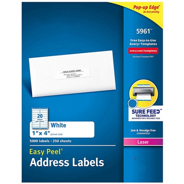 Racdde Easy Peel 1 x 4 Inch White Mailing Labels 5000 Count (5961) 