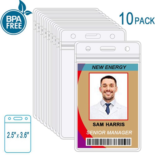 Racdde Extra Thick Clear ID Badge Holder, Sturdy & Highly Transparent, Waterproof Plastic Card Holders with Resealable Zipper (Vertical, 10 Pack) 