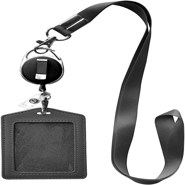 Racdde ID Card Case + Heavy Duty Lanyard (Black) + Badge Holder Retractable Reel Carabiner and Plastic Clip 