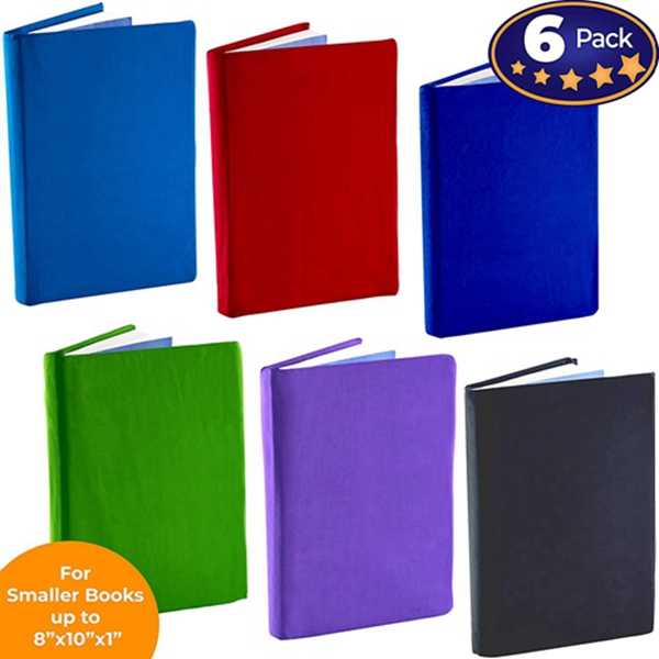 Racdde Stretchable Book Cover: Standard Size 6 Solid Color Pack. Fits Smaller/Thinner Hardcover Textbooks up to 8x10. Adhesive-Free, Nylon Fabric Protector. Washable and Reusable School Supply 