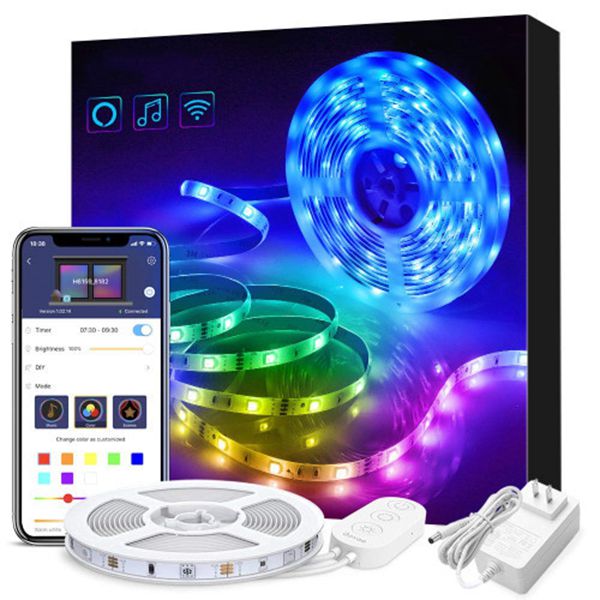 Racdde Smart WiFi LED Strip Lights Works with Alexa, Google Home [Brighter 5050 LED, 16 Million Colors] Phone App Controlled Music Light Strip for Home, Kitchen, TV, Party, for iOS and Android, 16.4ft 