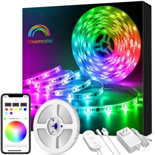 Racdde Dreamcolor Led Strip Lights Music Sync, 16.4Ft Waterproof Phone Controlled Color Changing Light Strip for Party, Room, Bedroom, TV, Kitchen Cabinet Decoration [All-in-One Kit] 