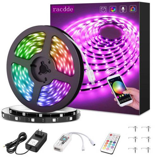 Racdde 16.5ft Smart WiFi LED Strip Lights, 5m Dimmable RGB Light Strip with 150 Units 5050 LEDs, Color Changing Tape Lights Compatible with Alexa, Google Assistant, Android, iOS System, Non-Waterproof