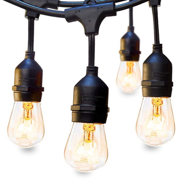 Racdde 48 FT Outdoor String Lights Commercial Great Weatherproof Strand Edison Vintage Bulbs 15 Hanging Sockets, UL Listed Heavy-Duty Decorative Café Patio Lights for Bistro Garden 