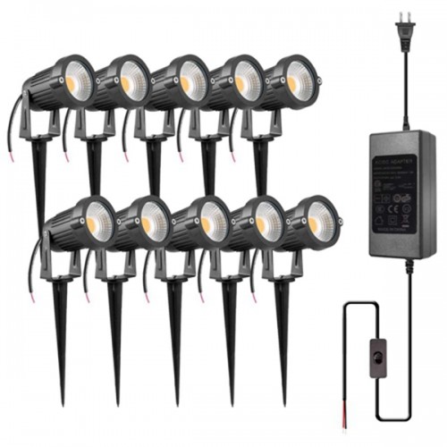 Racdde 5W LED Landscape Lights with Transformer 12V 24V Waterproof Garden Pathway Lights Warm White Walls Trees Flags Outdoor Spotlights with Spike Stand (10 Pack with Transformer) 