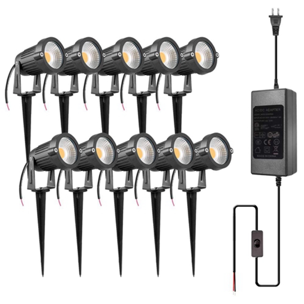 Racdde 5W LED Landscape Lights with Transformer 12V 24V Waterproof Garden Pathway Lights Warm White Walls Trees Flags Outdoor Spotlights with Spike Stand (10 Pack with Transformer) 