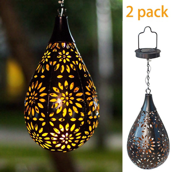 Racdde  [Set of 2] Hanging Solar Lights, Outdoor Garden LED Flower Boho Waterproof Decorative Metal Light for Porch Garden Outdoor 