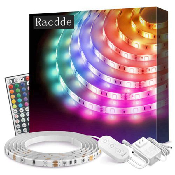 Led Strip Lights, Racdde 16.4Ft Waterproof RGB Light Strip Kits with Remote for Room, Bedroom, TV, Kitchen, Desk, Color Changing Led Strip SMD5050 with 3M Adhesive and Clips, 12V Power Supply 