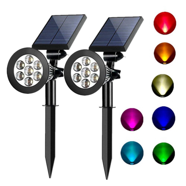 Racdde Solar Spot Lights Outdoor 2-in-1 Colored Adjustable 7 LED Waterproof Security Tree Solar Spotlights Lawn Step Walkway Garden Changing & Fixed Color (2 Pack) 