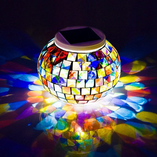 Racdde Color Changing Solar Powered Glass Mosaic Ball Led Garden Lights, Rechargeable Solar Table Lights, Outdoor Waterproof Solar Night Lights Table Lamps for Decorations, Ideal Gifts 