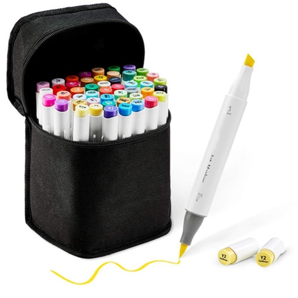 48-Color Art Markers Set, Racdde Dual Tip, Brush & Chisel, Sketch Marker for Kids, Artist, Students, Alcohol Brush Markers for Sketching, Adult Coloring, Calligraphy and Illustration, Bonus 1 Blender 