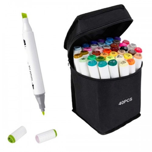 Racdde Marker Pens Dual Tips Permanent Art Markers for Kids, Highlighter Pen Set for Adult Coloring Drawing Sketching Highlighting and Underlining (Carrying Case & 40 Colors) 