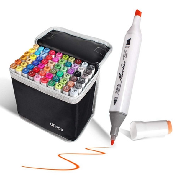 Racdde 60 Colors Dual Tips Alcohol Based Permanent Marker Pens with Case Art Twin Markers for Painting, Coloring, Sketching and Drawing (60 Colors) 