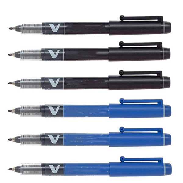 Racdde Pens V Sign Felt Tipped fineliner Liquid Ink Pen, Bold Point, Black & Blue Bundle, 6 Pen 