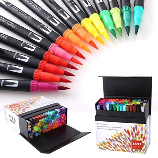 Racdde 100 Colors Dual Tip Brush Pens Highlighter Art Markers 0.4mm Fine Liners & Brush Tip Watercolor Pen Set for Adult and Kids Coloring Books Bullet Journal, Calligraphy, Hand Lettering, Note T HO-100B 