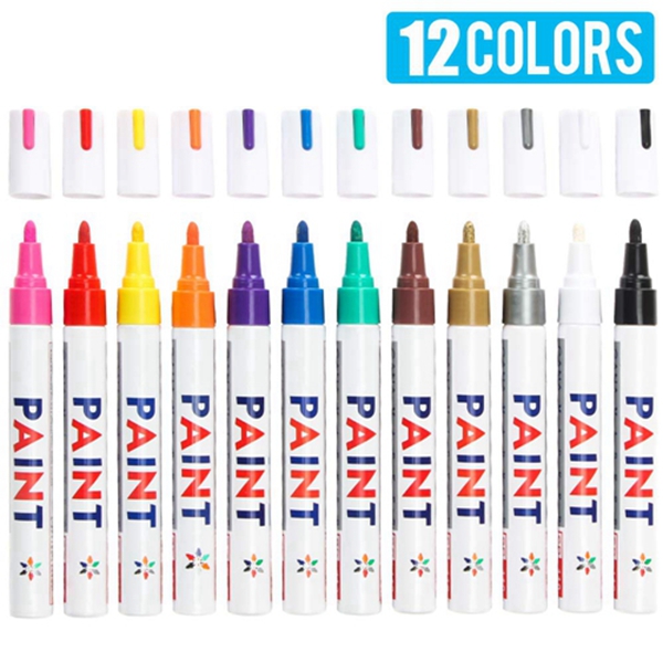 Paint Markers on Almost Anything Never Fade Quick Dry and Permanent, Racddet Bright and Vivid Assorted Oil-Based Fine Tip Paint Pen Set, Strong Covering Force [12 Color] 