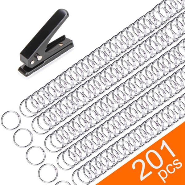 Racdde 200 Pack Book Rings, Small 1-Inch Metal Rings, Nickel Plated Metal Rings for Flashcards, Index Card Rings, Come with Single Hole Punch Low Force 1-Hole Punch, 20 Sheets Punch Capacity, 1/4" Holes