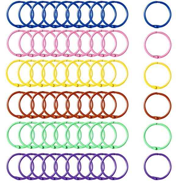 Racdde 60 Pieces Metal Binder Rings Colorful Keychains Loose Leaf Binder Ring Book Rings Keyrings, 6 Colors