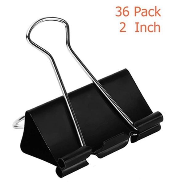 Racdde Extra Large Binder Clips (36 Pack) 2 Inch, Big Paper Clamps for Office Supplies, Black 