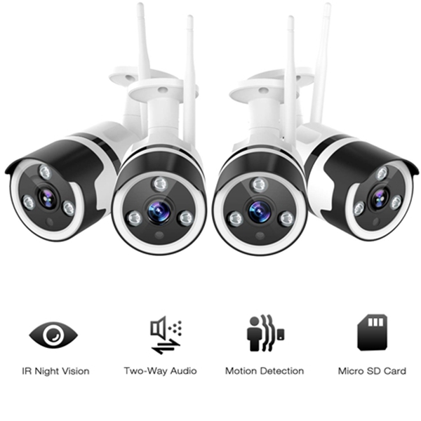 Racdde Outdoor Security Camera, 1080P Outdoor Surveillance Cameras with FHD Night Vision, Motion Detection, Two-Way Audio, IP66 Waterproof, Wired or WiFi Outdoor Camera, Cloud Storage(4 Pack) 