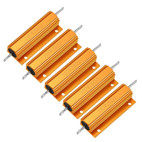 Racdde 5Pcs Gold Tone 100W 20 Ohm 5% Aluminum Housed Wire Wound Resistor 