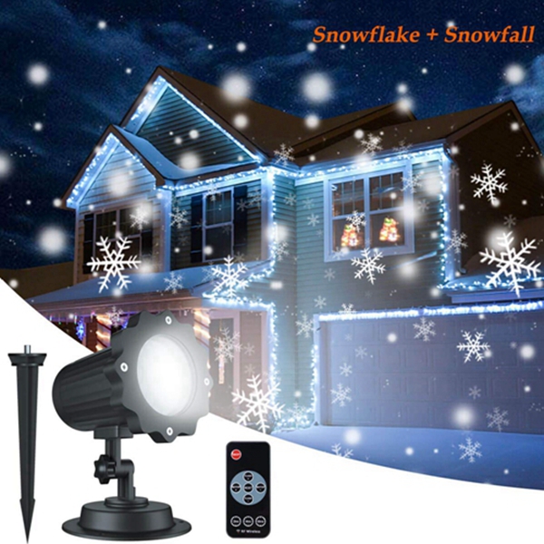 Christmas Snowflake Projector Lights, Racdde Rotating LED Snowfall Projection Lamp with Remote Control, Outdoor Waterproof Sparkling Landscape Decorative Lighting for Holiday Halloween Xmas Party 