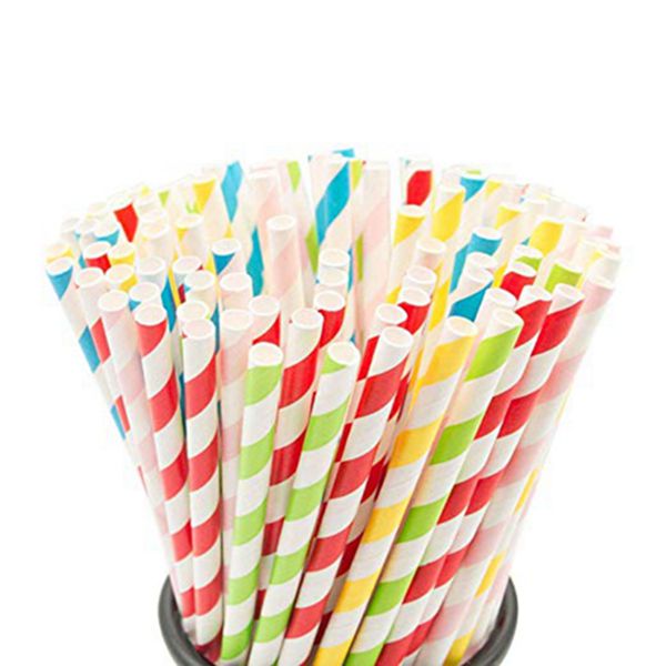Racdde 100PCS Biodegradable Paper Straws Bulk, Assorted Rainbow Colors Striped Drinking Straws for Juice, shakes, Cocktail, Coffee,Soda, Milkshakes, Smoothies,Celebration Parties...