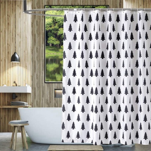 Racdde Fabric Shower Curtain Cloth Black and White Simple Cedar Tree Waterproof Shower Curtain Set 72 x 72inches with Hooks (Forest)