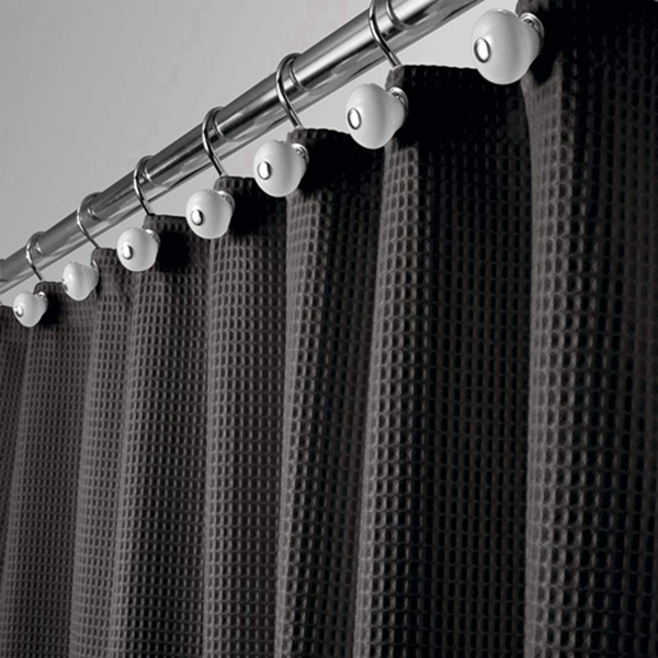 Racdde Extra Long Hotel Quality Polyester/Cotton Blend Fabric Shower Curtain, Rustproof Metal Grommets - Waffle Weave for Bathroom Showers and Bathtubs - 72" x 96" - Black