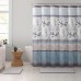 Racdde Light Blue Beige Grey Canvas Fabric Shower Curtain: Contemporary Floral Bordered Damask Design, 72 by 72 Inches 
