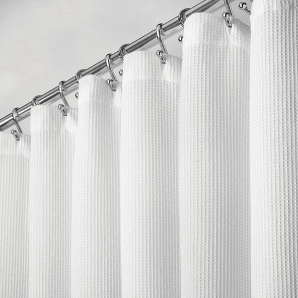 Racdde Premium 100% Cotton Waffle Weave Fabric Shower Curtain, Hotel Quality - for Bathroom Showers and Bathtubs, Super Soft, Easy Care - 72" x 72" - White 