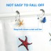 Racdde Ocean Decorative Shower Curtain Hooks Rust Proof,Stainless Steel Shower Curtain Rings with 5 Glide Rollers for Bathroom and Shower Set of 12-Hooks (Seashell, Starfish,Conch) (Blue) 