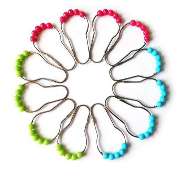 Racdde 12pcs Colorful Acrylic Plastic Beads Rolling Ball Shower Curtain Hooks, Shower Curtain Rings, Roller Glide Rings 