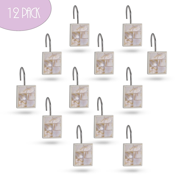 Racdde Shower Curtain Hooks - Set of 12 Shower Rings for Bathroom Shower Curtain Rod - 100% Rust Proof - Milano Collection (Mother of Pearl) 