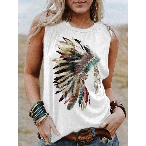 Tribal Feather Head Print Sleeveless Tank Top