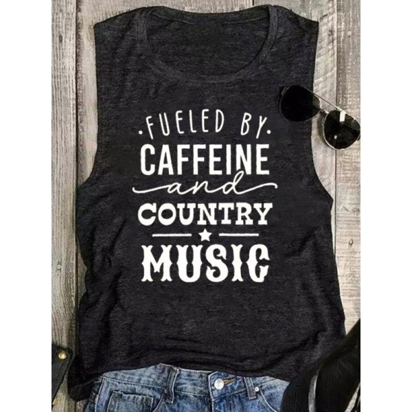 Fueled By Caffeine And Country Music Tank - Black