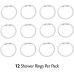 Racdde White Premium Plastic Shower Rings Provide Effortless Gliding on Standard Shower Rods (Set of 12, Easy Snap Closure, BPA-Free Plastic) 